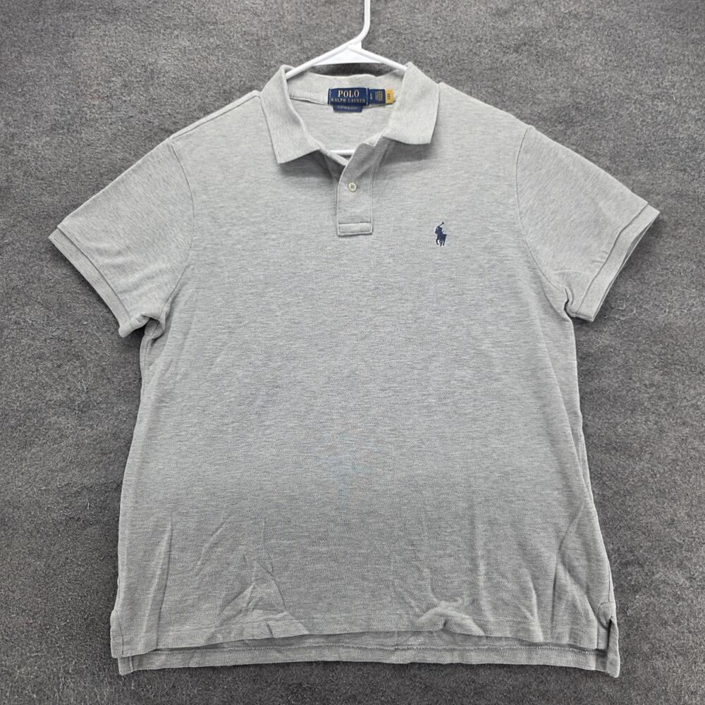 Polo Ralph Lauren Polo Shirt Mens L Gray 100% Cotton Custom Slim Fit Collared